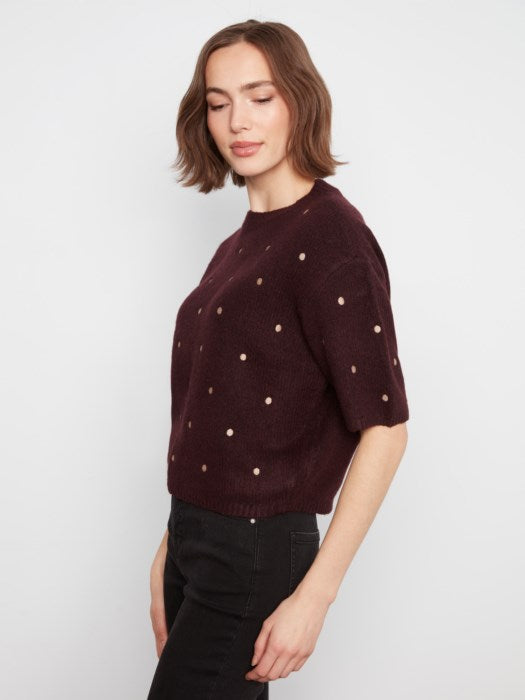 CHARLI B ELBOW LENGTH SLEEVE EMBROIDERED SWEATER