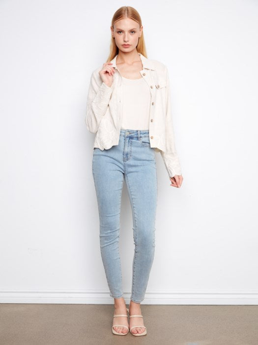 CHARLI B LINEN BLEND EMBROIDERED JACKET