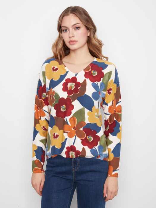 CHARLI B REVERSIBLE FLORAL PRINT SWEATER