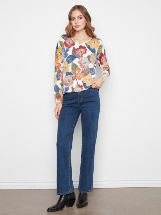 CHARLI B REVERSIBLE FLORAL PRINT SWEATER