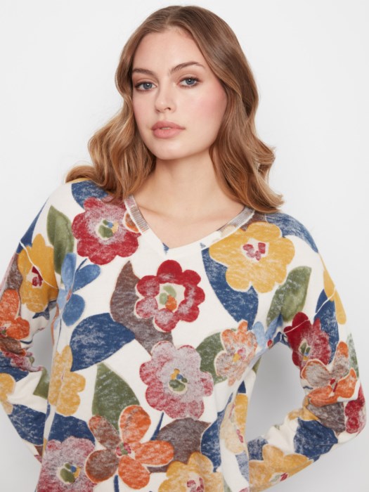 CHARLI B REVERSIBLE FLORAL PRINT SWEATER