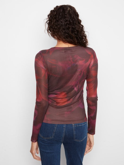 CHARLI B PRINTED MESH FITTED LONG SLEEVE TOP