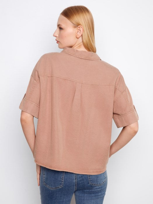 CHARLI B SHORT SLEEVE TENCEL BUTTON FRONT TOP
