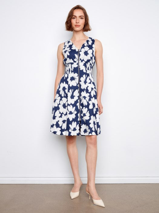 CHARLI B COTTON PRINT FRONT ZIP DRESS