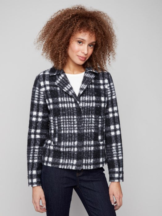 CHARLI B KNIT PLAID BOUCLE JACKET