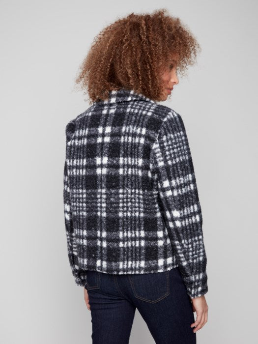 CHARLI B KNIT PLAID BOUCLE JACKET