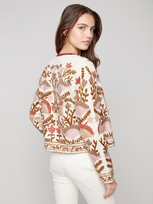 CHARLI B EDGE TO EDGE EMBROIDERED CROPPED JACKET