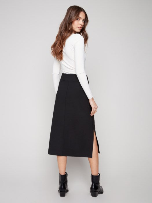 CHARLI B CREPE SKIRT WITH FRONT PATCH POCKETS AND SIDE SLITS