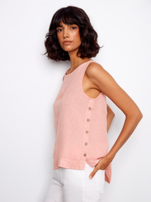 CHARLI B LINEN SIDE BUTTON TANK