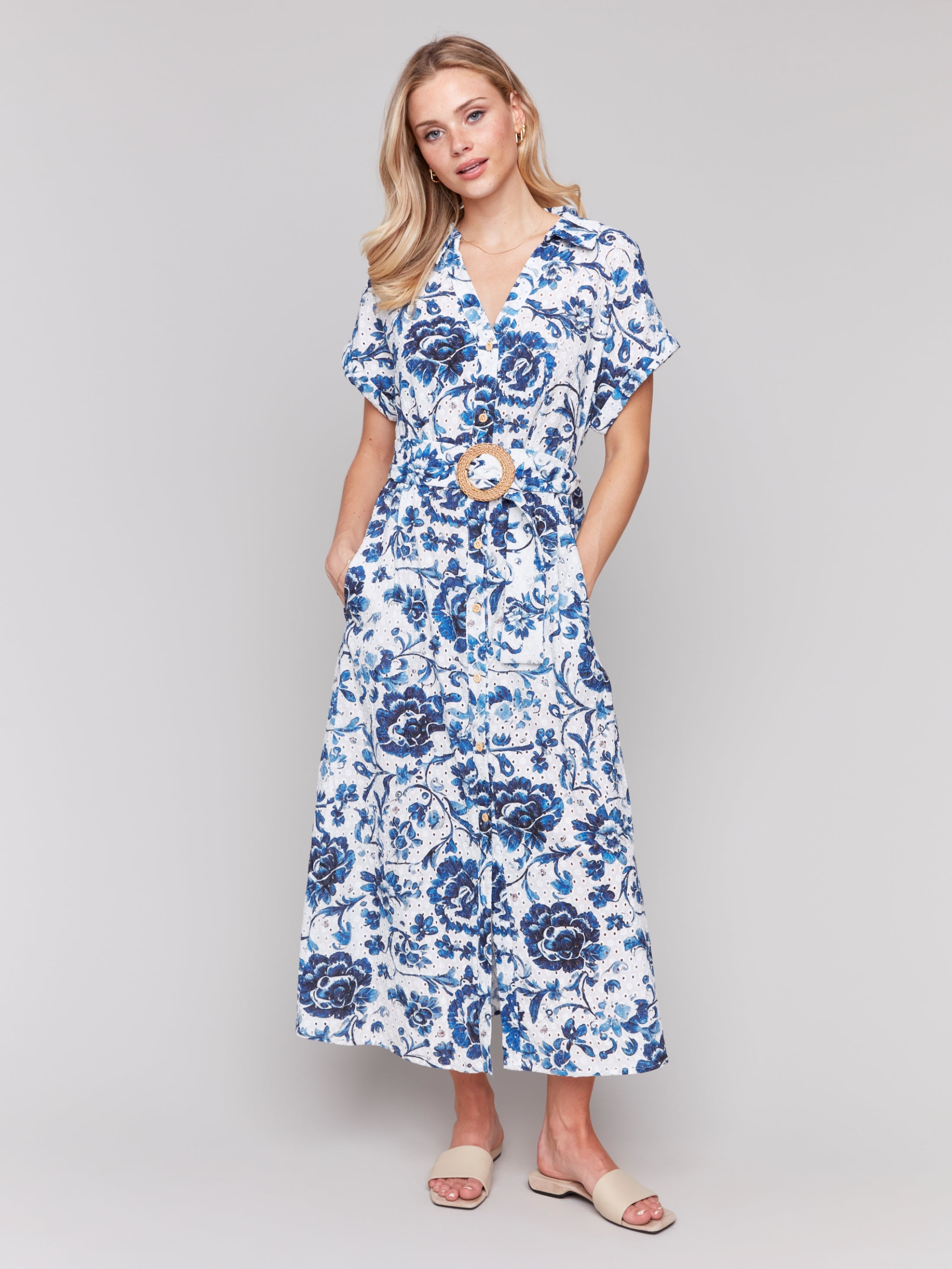 CHARLI B SHORT SLEEVE BUTTON FRONT MAXI DRESS