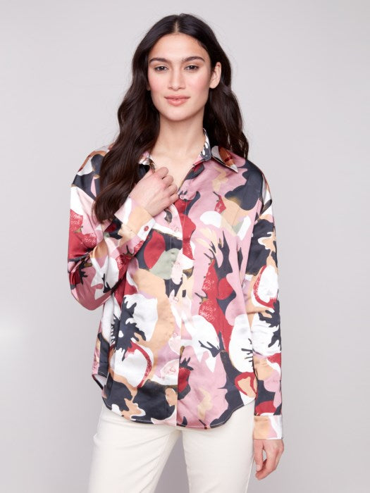 CHARLI B SATIN PRINT BUTTON DOWN SHIRT