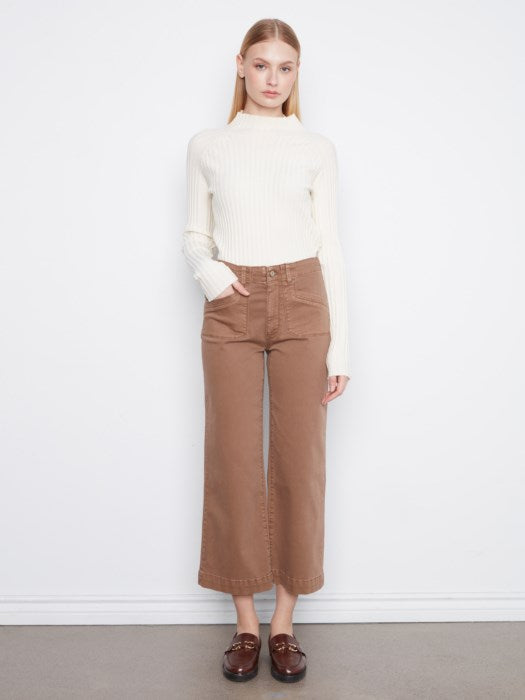 CHARLI B CROPPED  COTTON WIDE LEG PATCH POCKET PANT