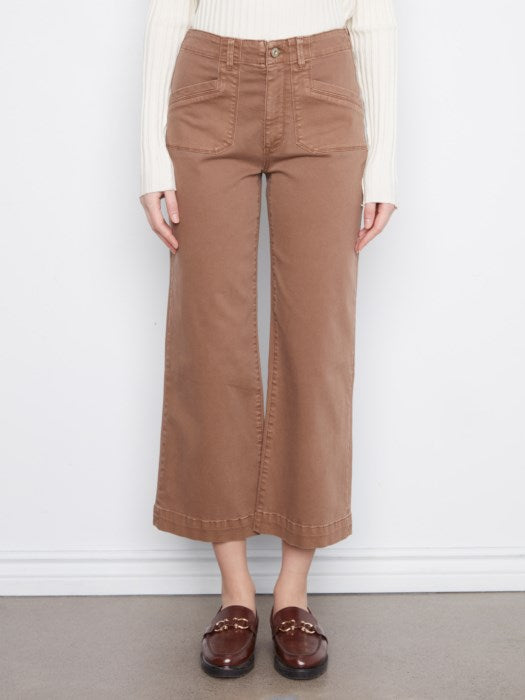 CHARLI B CROPPED  COTTON WIDE LEG PATCH POCKET PANT