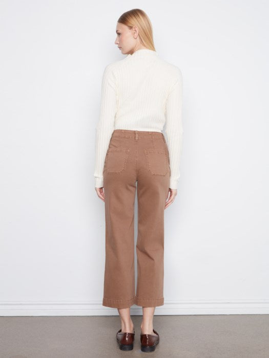 CHARLI B CROPPED  COTTON WIDE LEG PATCH POCKET PANT