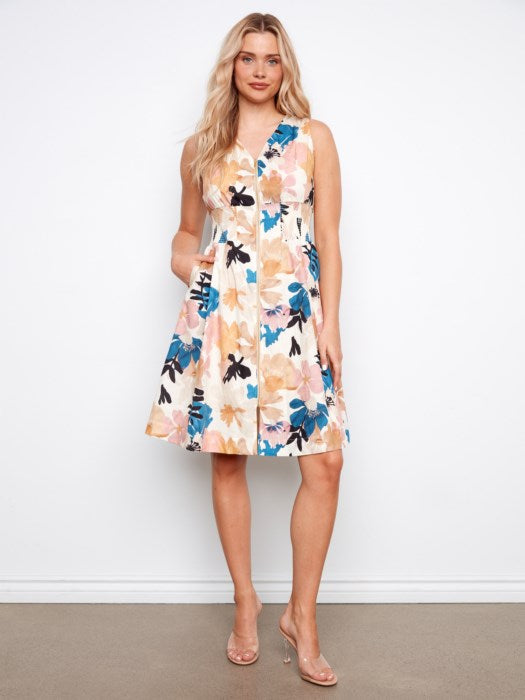 CHARLI B COTTON PRINT FRONT ZIP DRESS