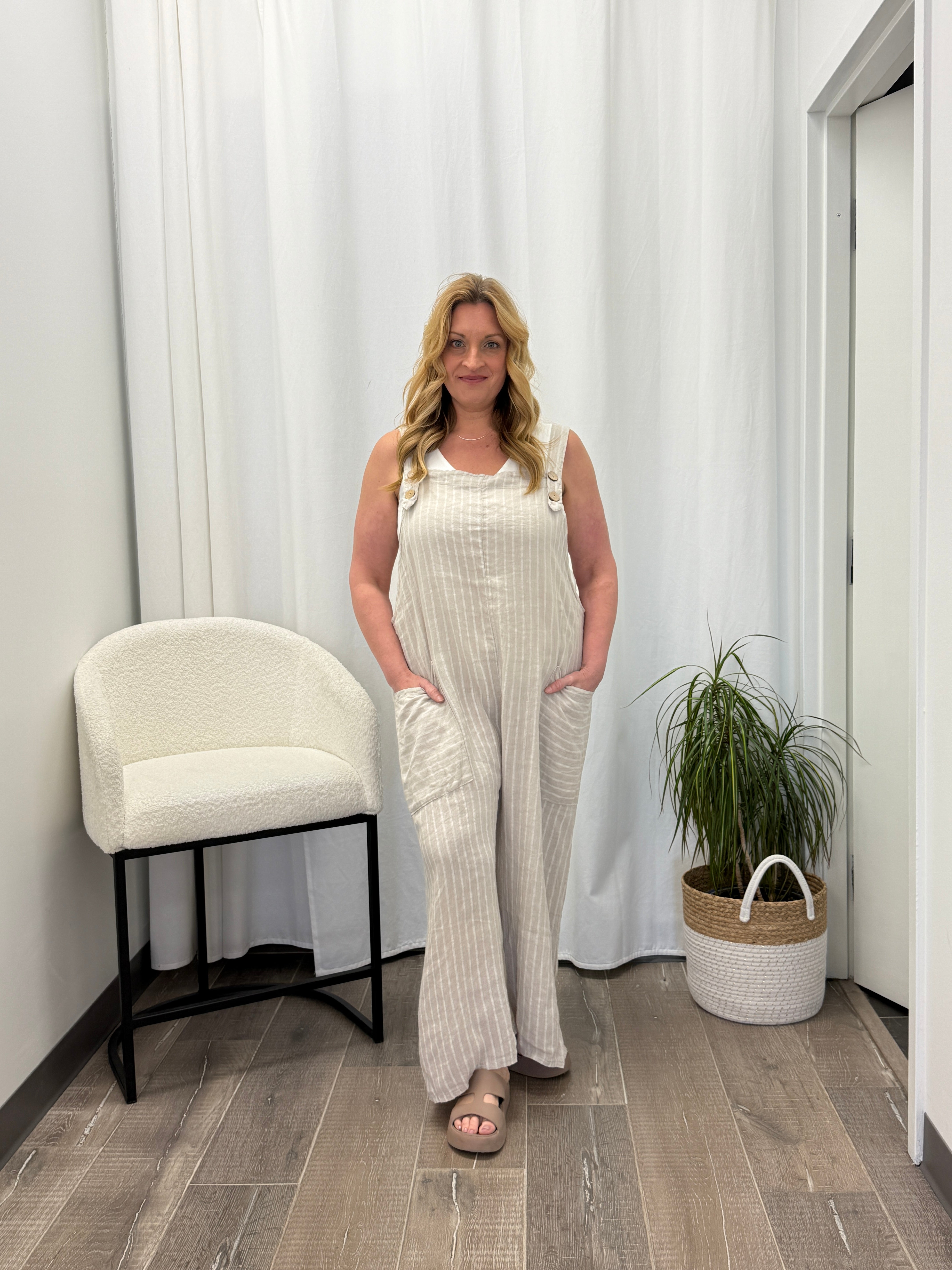 ME & GEE STRIPED COVERALLS WITH BUTTON STRAPS