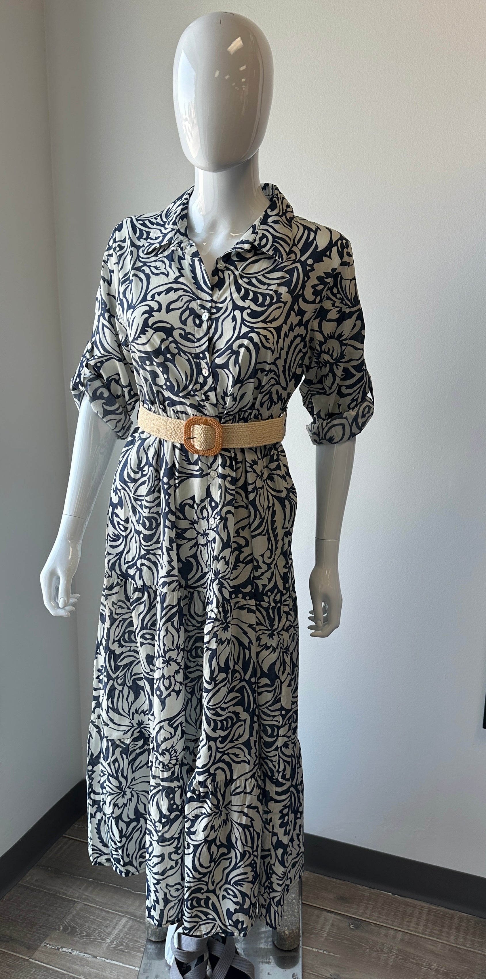 JULIETTA BLUE PRINT LONG DRESS