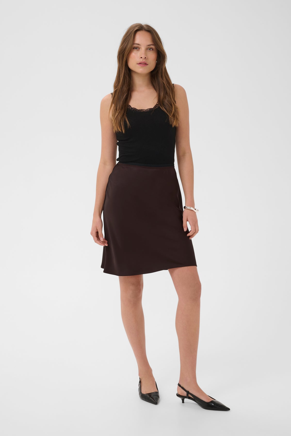 KAFFE KAHILL SATIN KNEE SKIRT