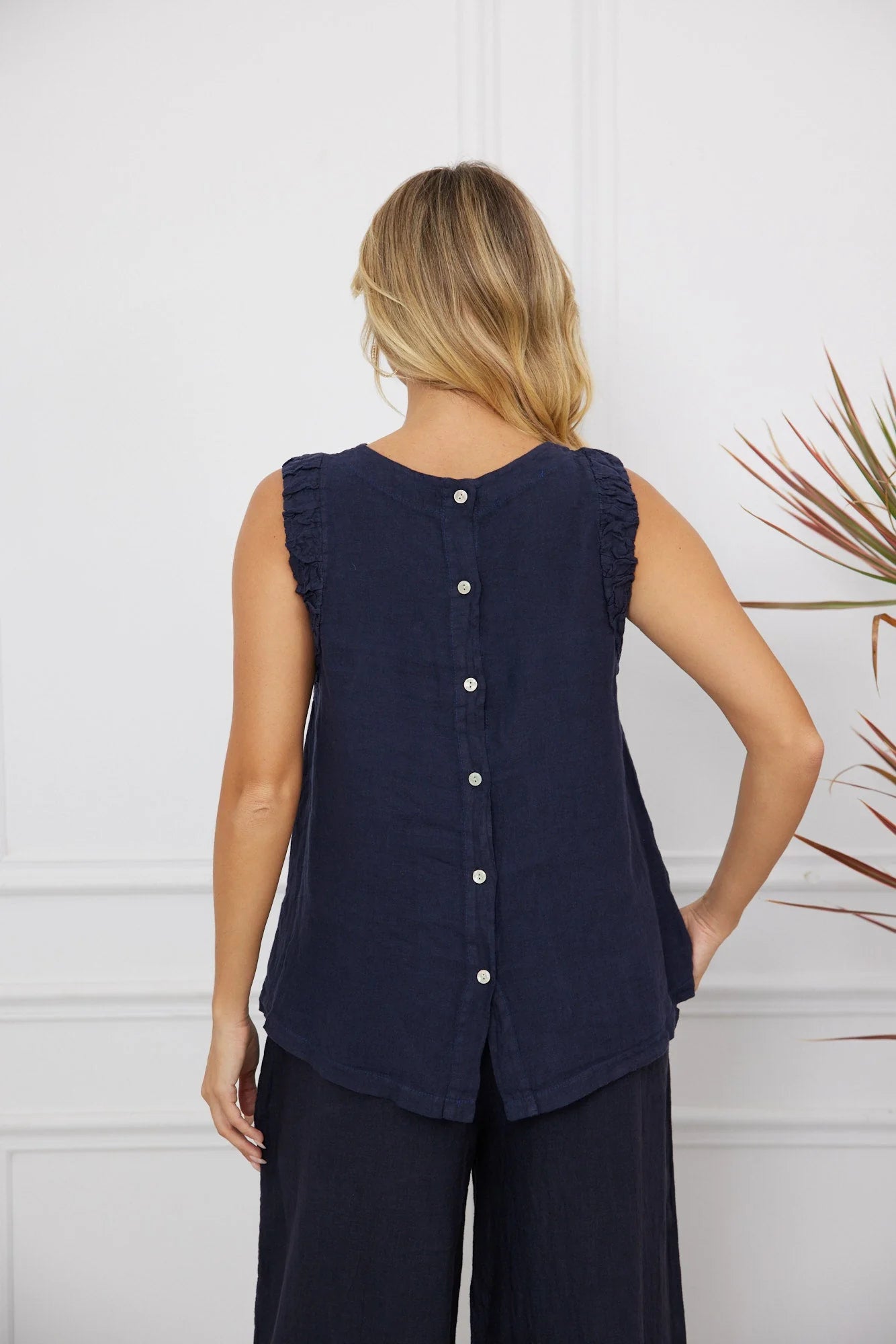 OVF LINEN BUTTON BACK TANK