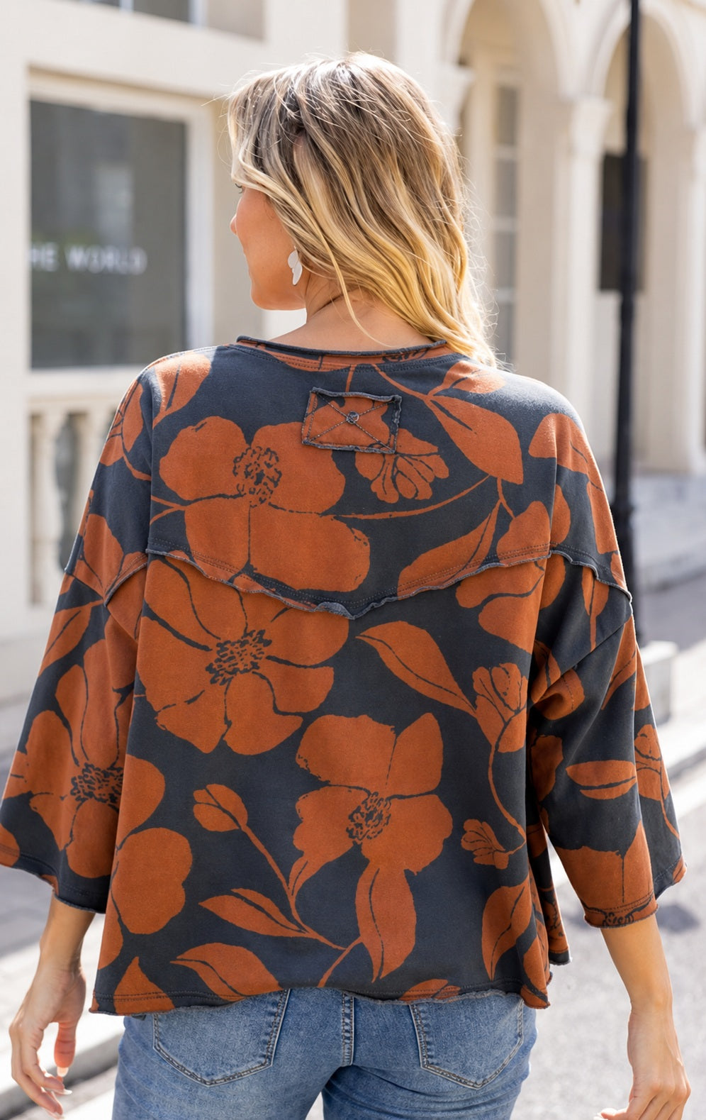 OVF FRENCH TERRY FLORAL POCKET TOP