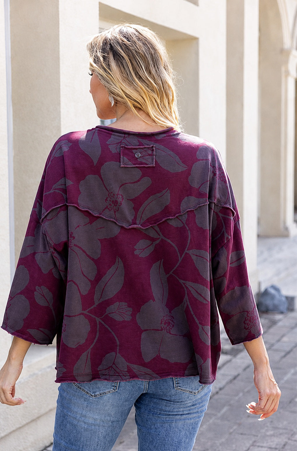 OVF FRENCH TERRY FLORAL POCKET TOP