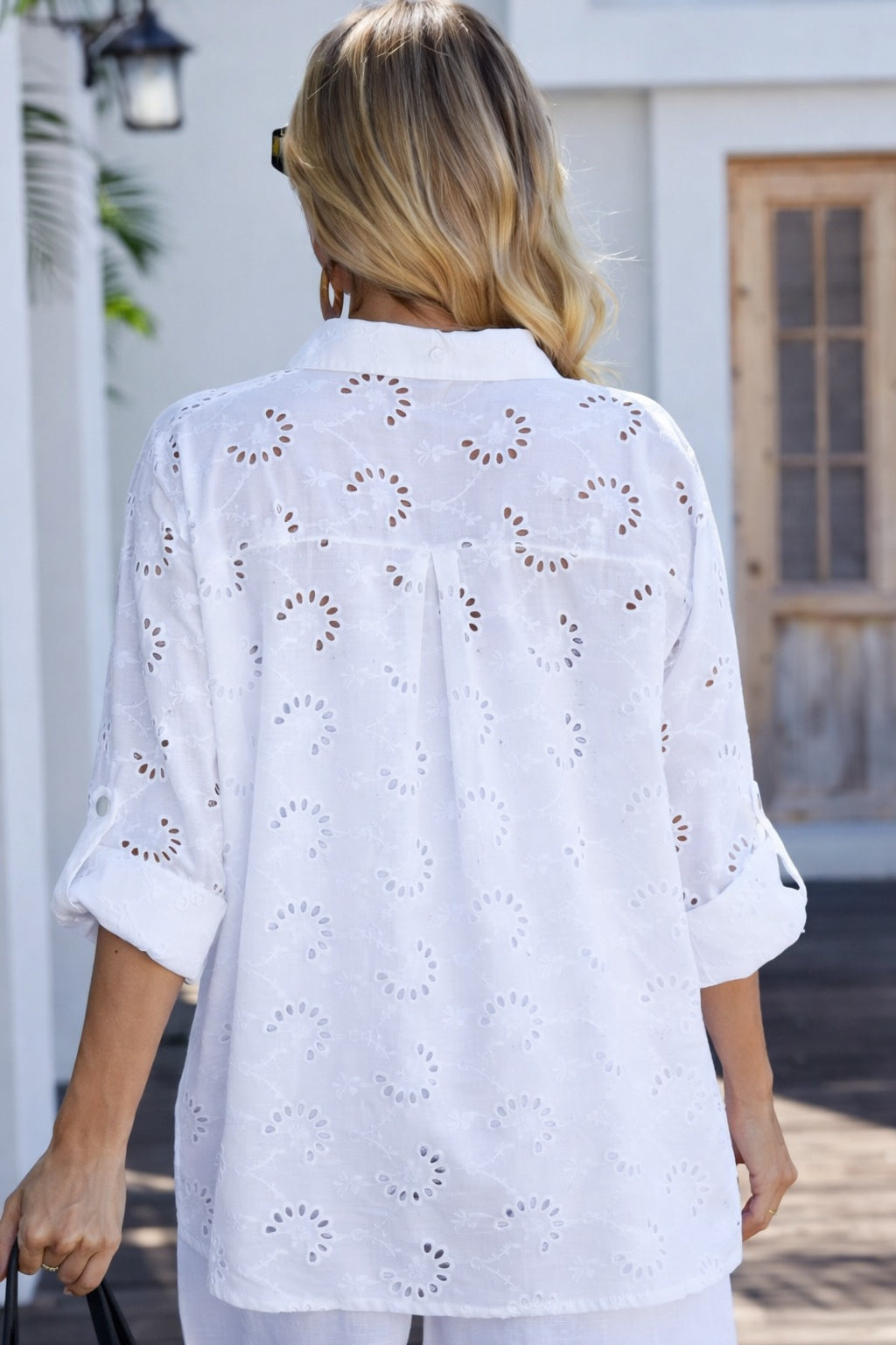 OVF COLLARED EYELET LONG SHIRT