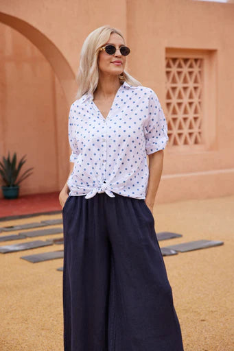 OVF FRONT TIE POLKA DOT COTTON SHIRT
