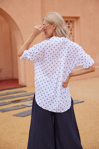 OVF FRONT TIE POLKA DOT COTTON SHIRT