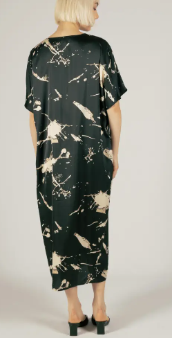 P CILL 2 TONE WATERCOLOUR PRINT SATIN VNECK DRESS