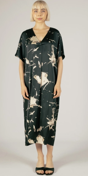 P CILL 2 TONE WATERCOLOUR PRINT SATIN VNECK DRESS