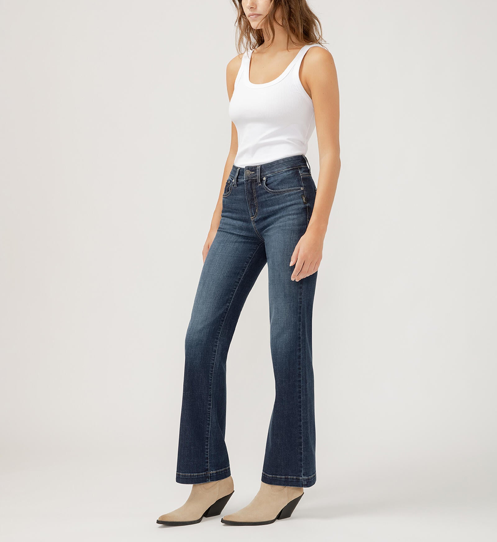 SILVER JEANS AVERY HIGH RISE LUXE STRETCH TROUSER MID WASH JEAN