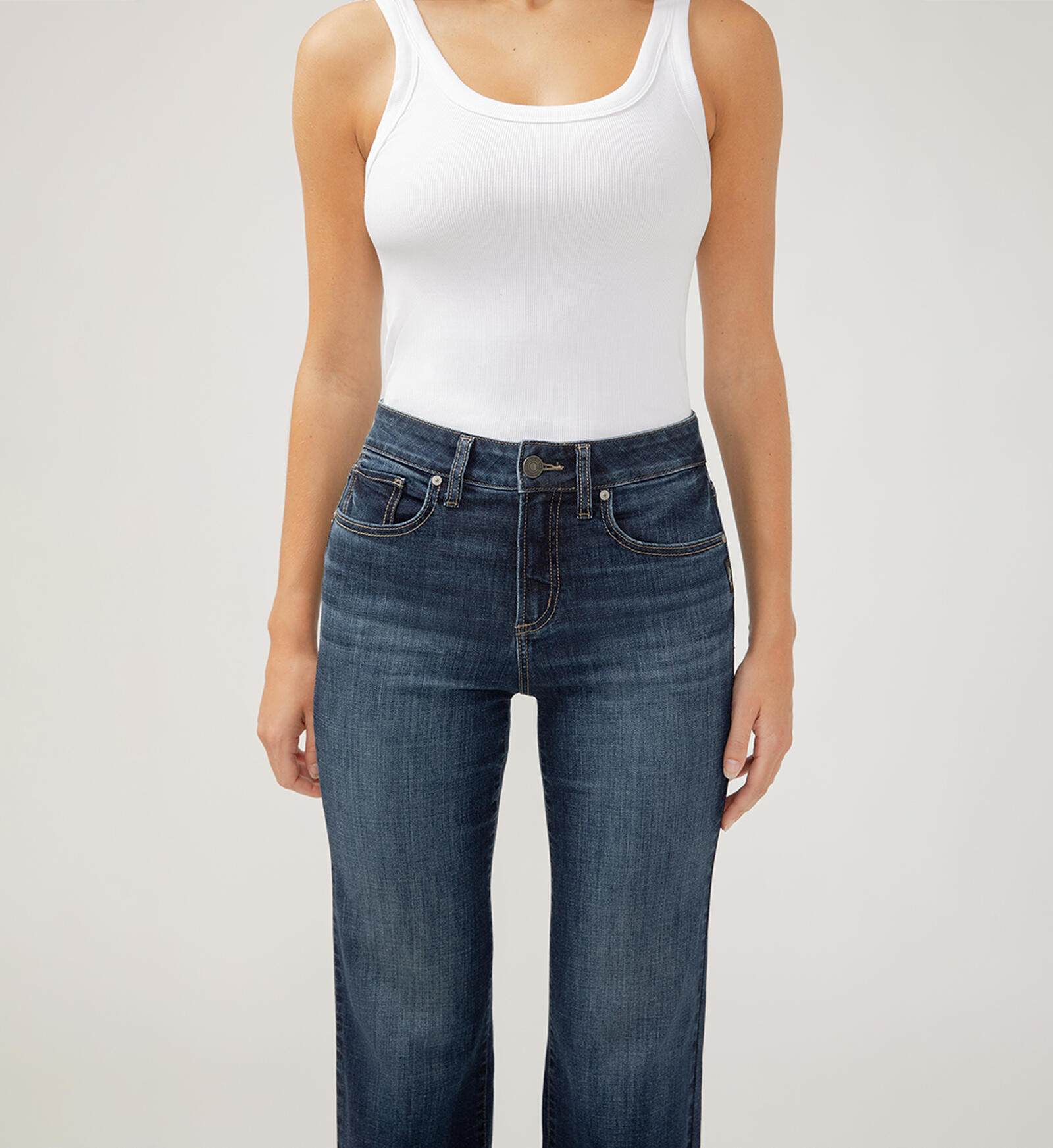 SILVER JEANS AVERY HIGH RISE LUXE STRETCH TROUSER MID WASH JEAN