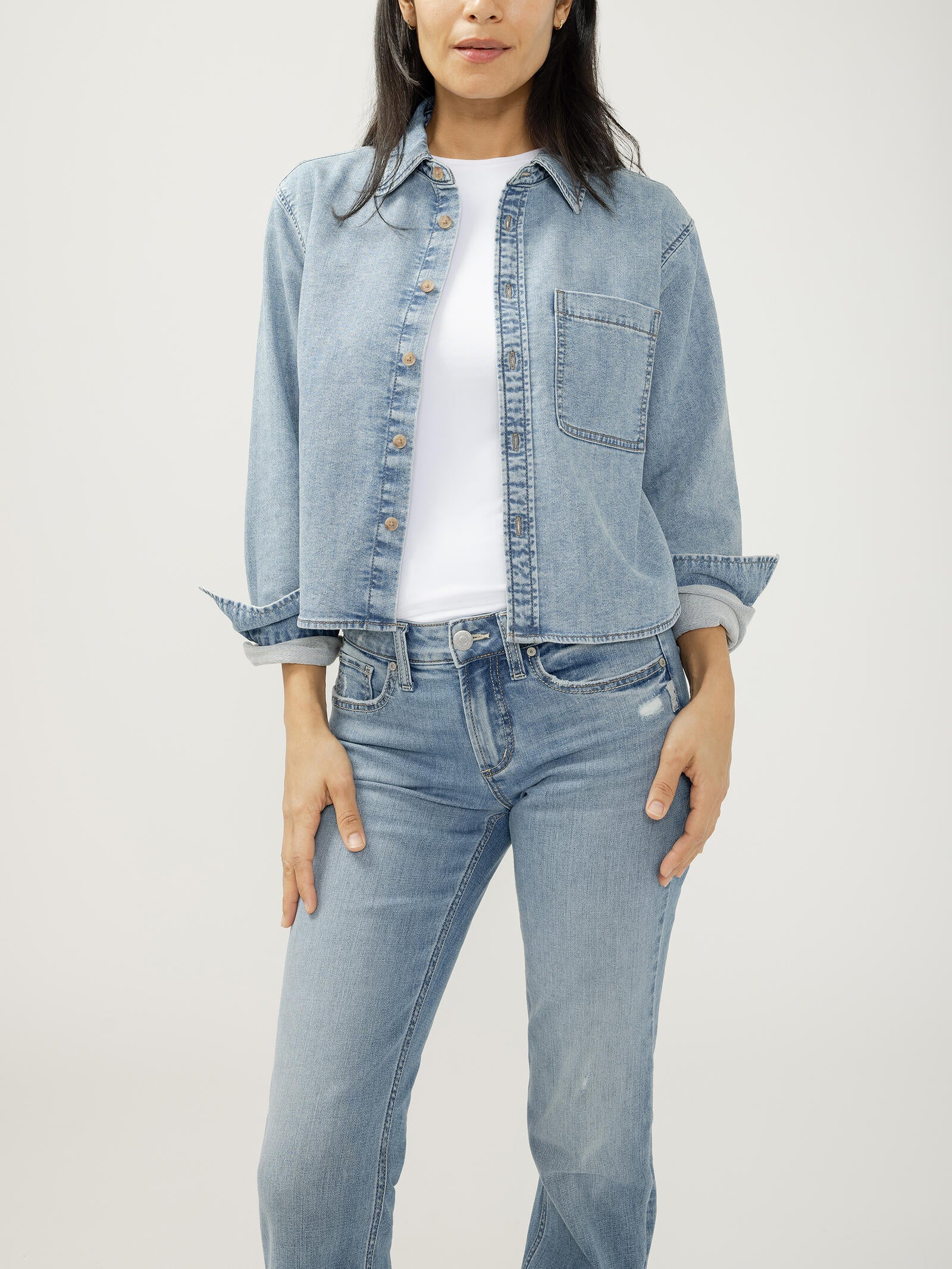 SILVER JEANS BUTTON FRONT KNIT FLEX SHIRT