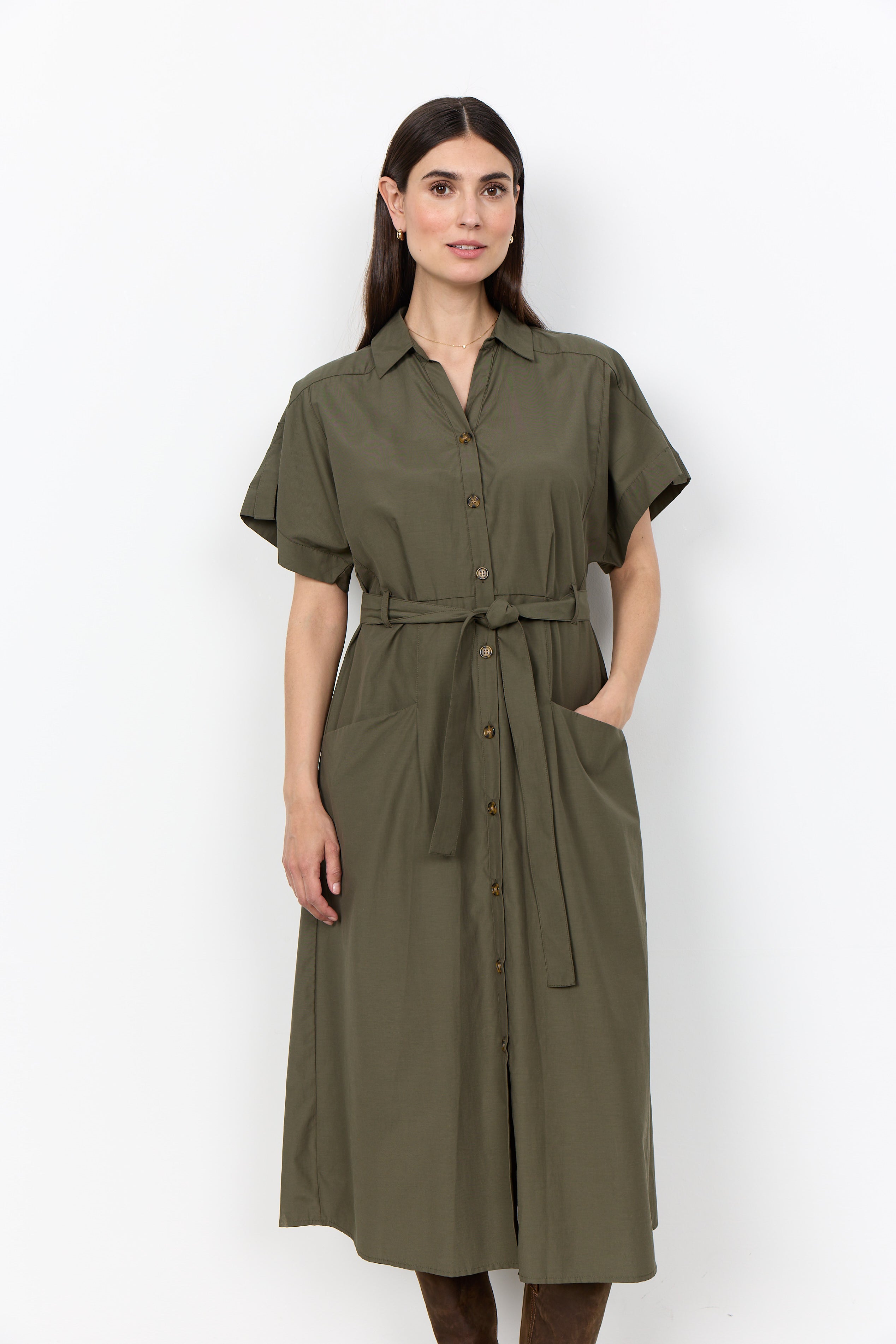 SOYA CONCEPT NETTI SHORT SLEEVE BUTTON UP DRESS