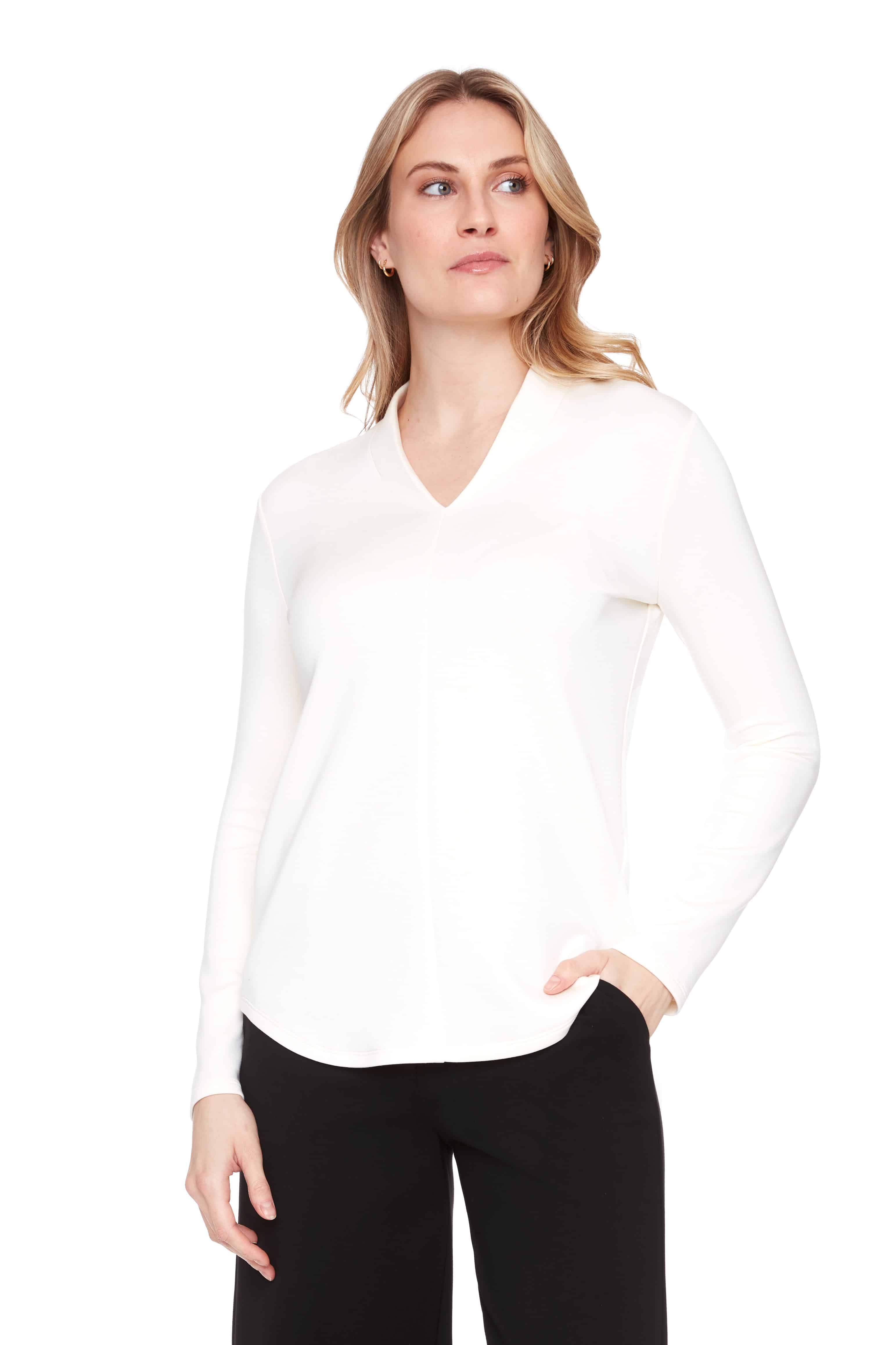 UP BUTTER LONG SLEEVE V NECK TOP