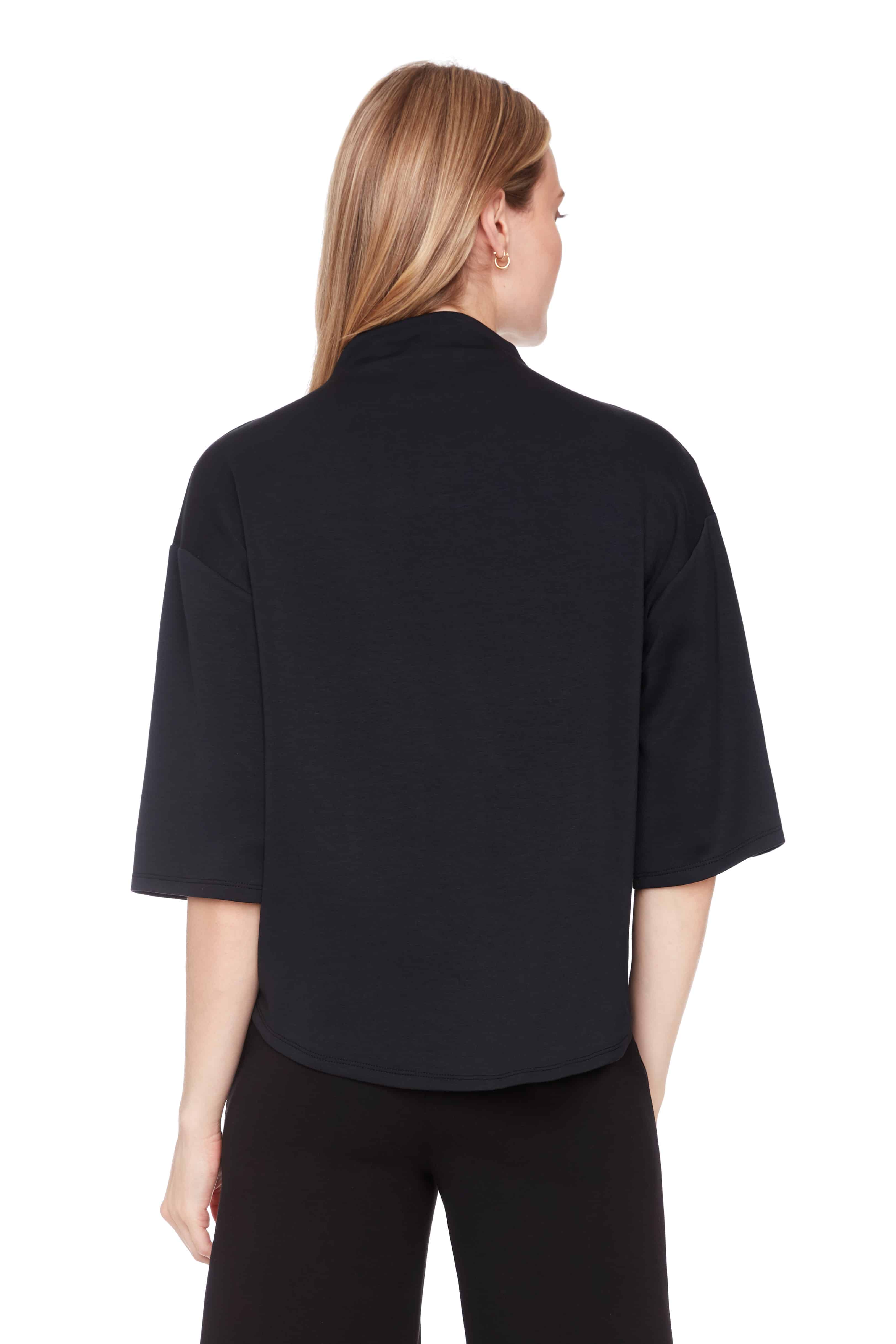 UP BUTTER HALF SLEEVE MOCK NECK TOP