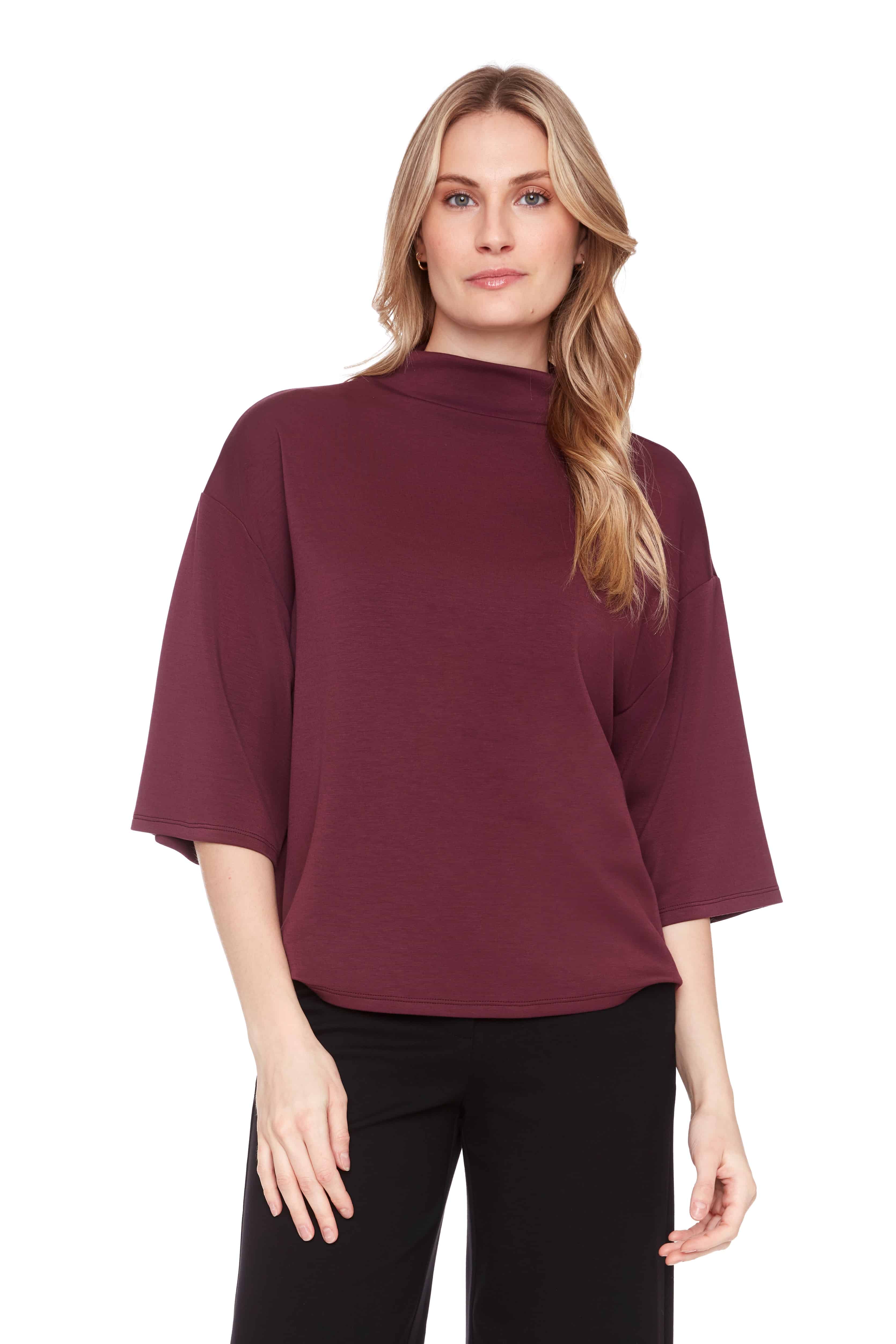 UP BUTTER HALF SLEEVE MOCK NECK TOP
