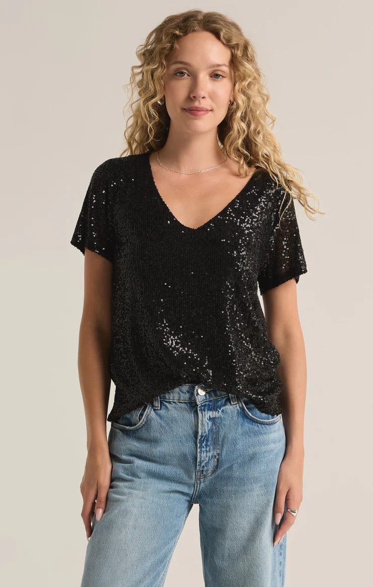 Z SUPPLY MARBELLA SEQUIN SHORT SLEEVE TOP